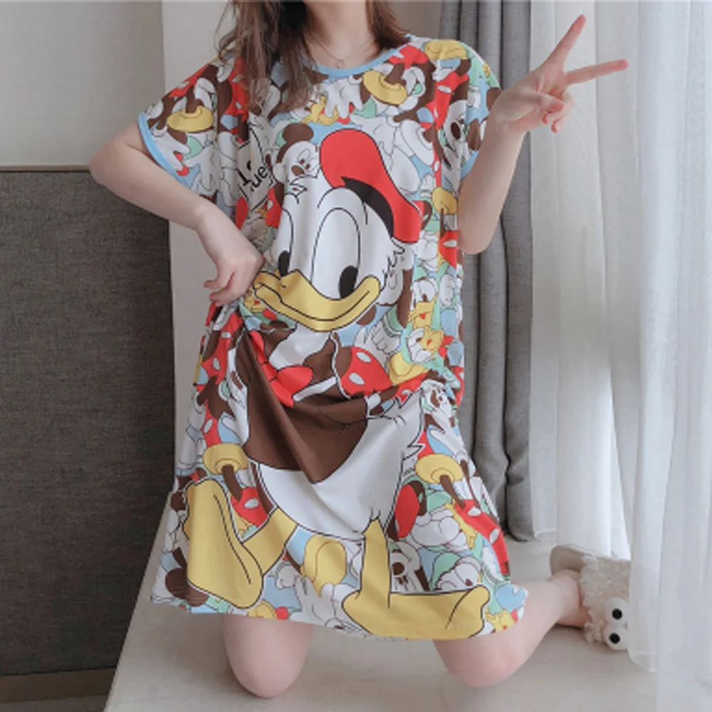 Disney Fashion Minnie Mickey Mouse Goofy Daisy kaczor Donald nadruk kreskówkowy luźne koszule nocne koszule nocne słodkie kobiety snu topy