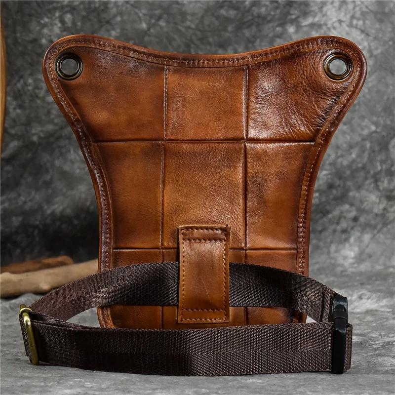 Bolsa de cintura de couro genuíno masculina, bolsa de ombro para motocicleta, mochila crossbody para quadris e pernas, cintura masculina de alta