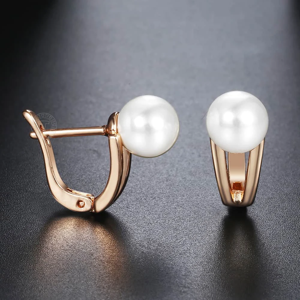 Simulated Pearl Stud Earrings For Women Girl 585 Rose Gold Color Earrings Woman Jewelry Classic Accessories Gifts GE249