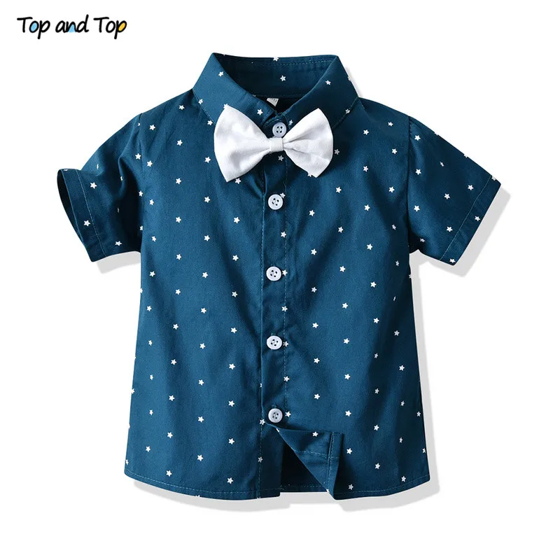 Top and Top Little Boys Gentleman Clothing Set 2020 Fashion Kids Boys Casual Short Sleeve Bow Tie Shirt+Overalls Formal Suits