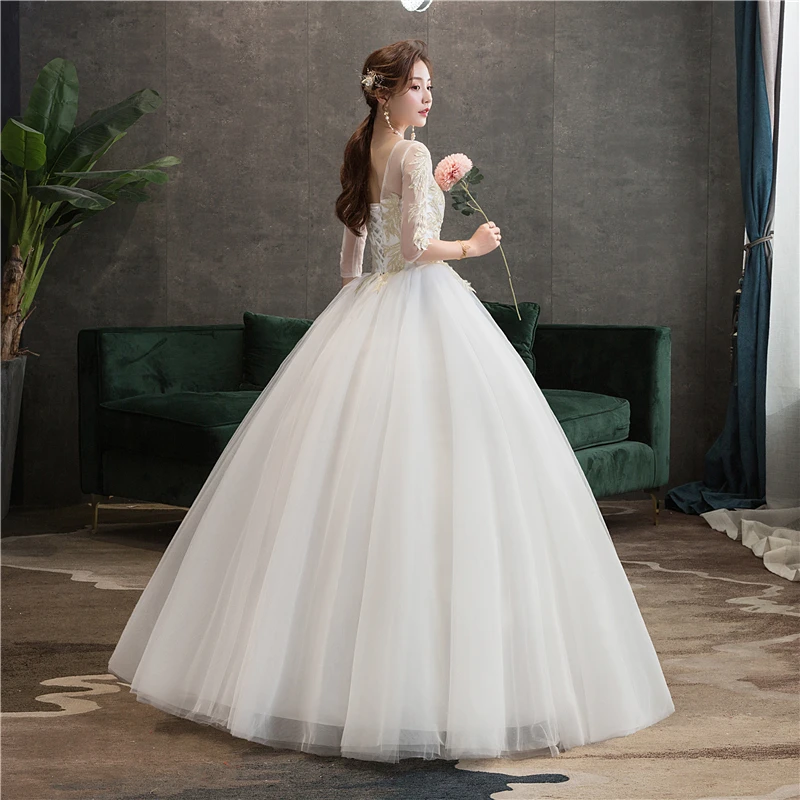 Fashion Classic New Cheap Half Sleeve sexy O Neck Princess Illusion Wedding Dress Custom Made plus size Vestido De Noiva