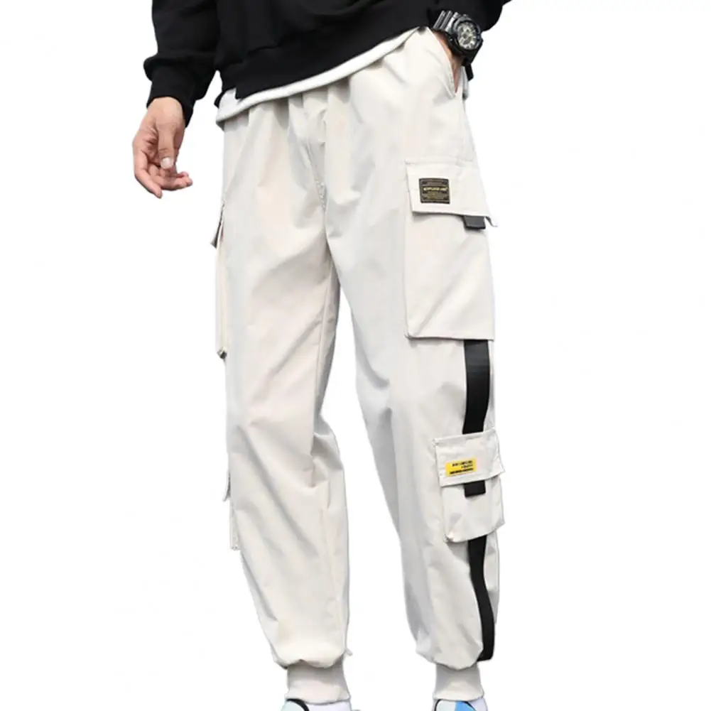 Multi Pockets Pants All Match Hip Hop Solid Color Men Cargo Pants for Daily Wear