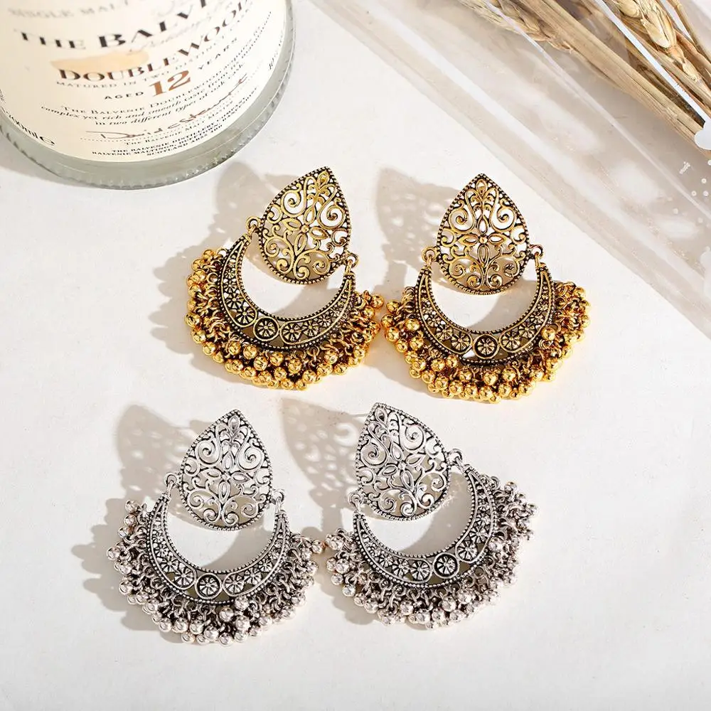 1ペア女性アクセサリー鐘インディアンジュエリー耳リングのヴィ - Women Accessories India のレビューと価格