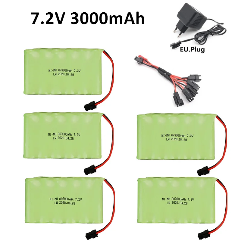 بطارية قابلة لإعادة الشحن ni-mh 7.2v 2800mah ، شاحن 7.2v للسيارة ، لعبة التحكم عن بعد ، خزان ، قطار ، روبوت ، قارب ، بندقية 5 * AA 7.2v