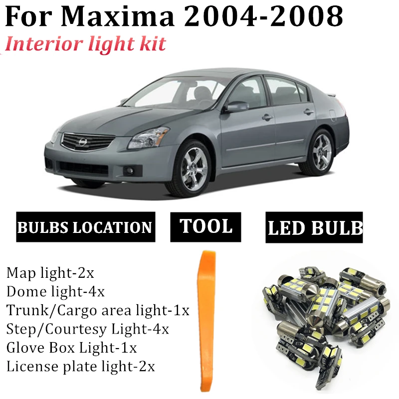 

14pcs Canbus LED Light Bulbs Interior Package Kit For Nissan Maxima 2004-2008 12V Interior Map Trunk License Plate Lamp