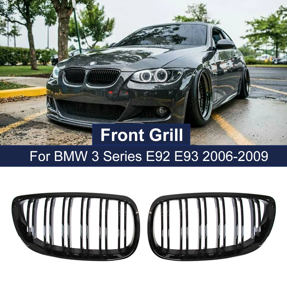 Rejilla delantera de riñón doble para BMW, accesorio de color negro con acabado brillante, estilo de carreras, modelos E92, E93 y M3, años 2006 a