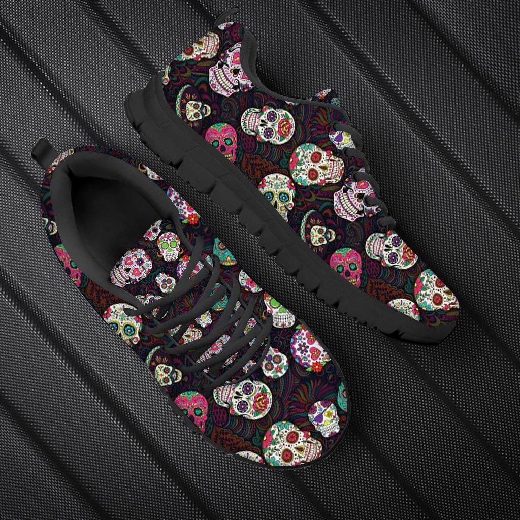 WHEREISART Classic Sugar Skull Printed Men Flats Sneakers Plus Size 48 Brand Design Spring Autumn Lace Up Walking Shoes Dropship