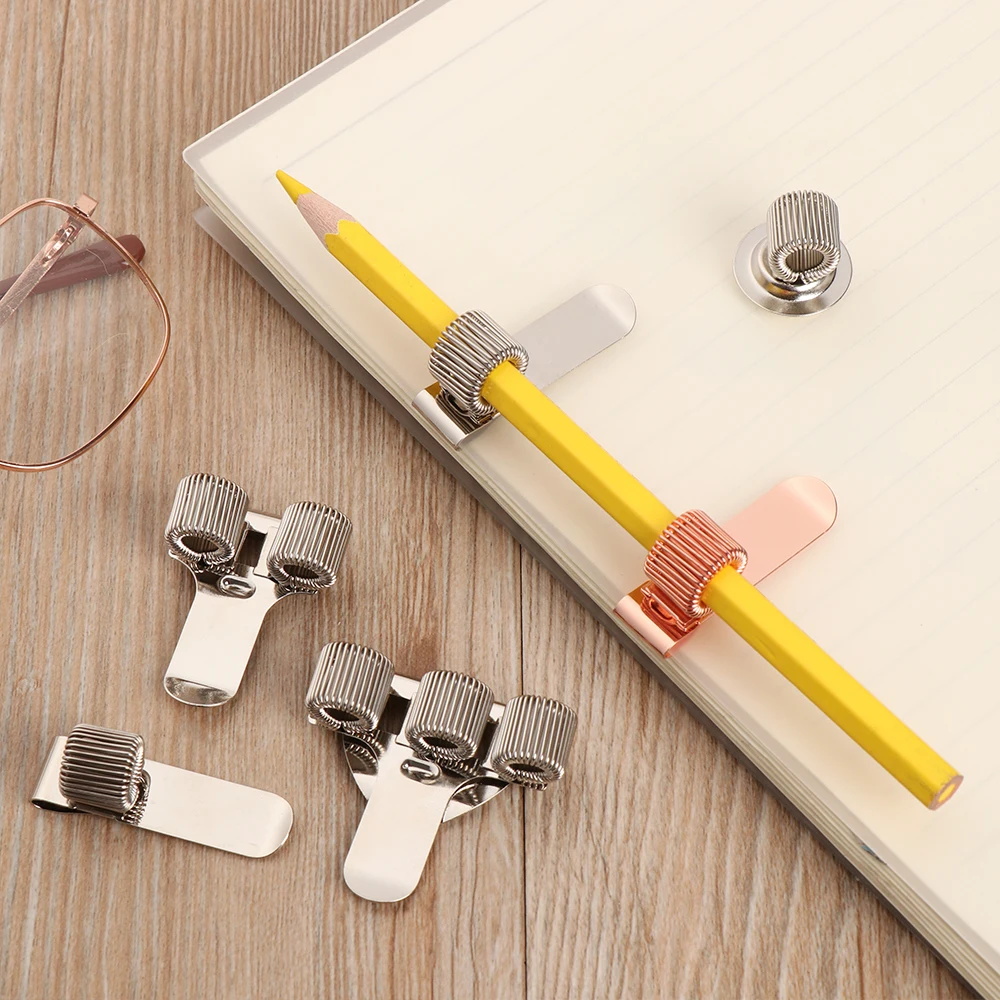 Portable Spring Pen Clip Metal Pencil Holder Single Hole Double Opening Triple Orifice Elastic Loop Portable Writing Stationery