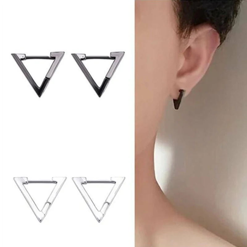 Fashion Gothic Triangle Earrings Unisex Punk Rock Copper Men Women Ear Stud Earrings Pierced Push-Back Ear Plug Buckle Jewelry