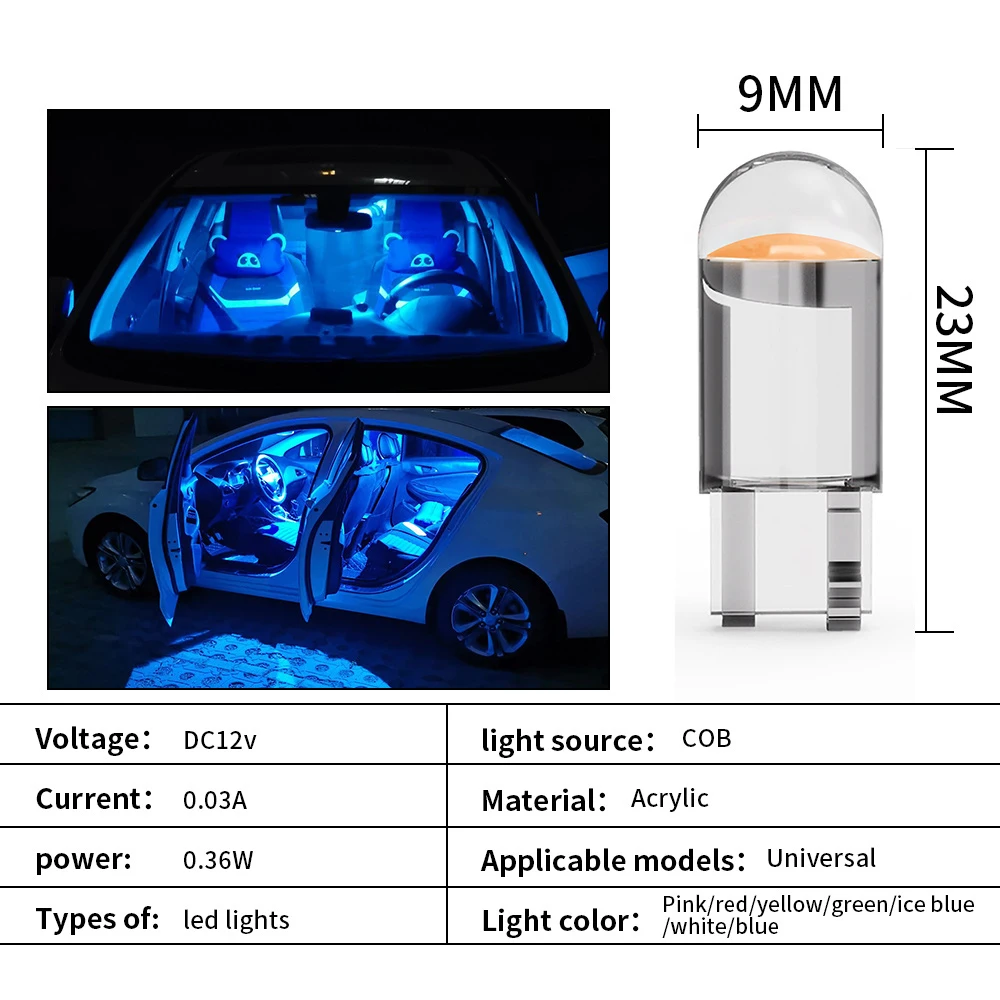 10Pcs W5W 147 152 158 159 161 168 T10 Led Car Bulb 7000k Pink Crystal Blue White Diode 12V Side Marker Lamp Yellow Parking Light