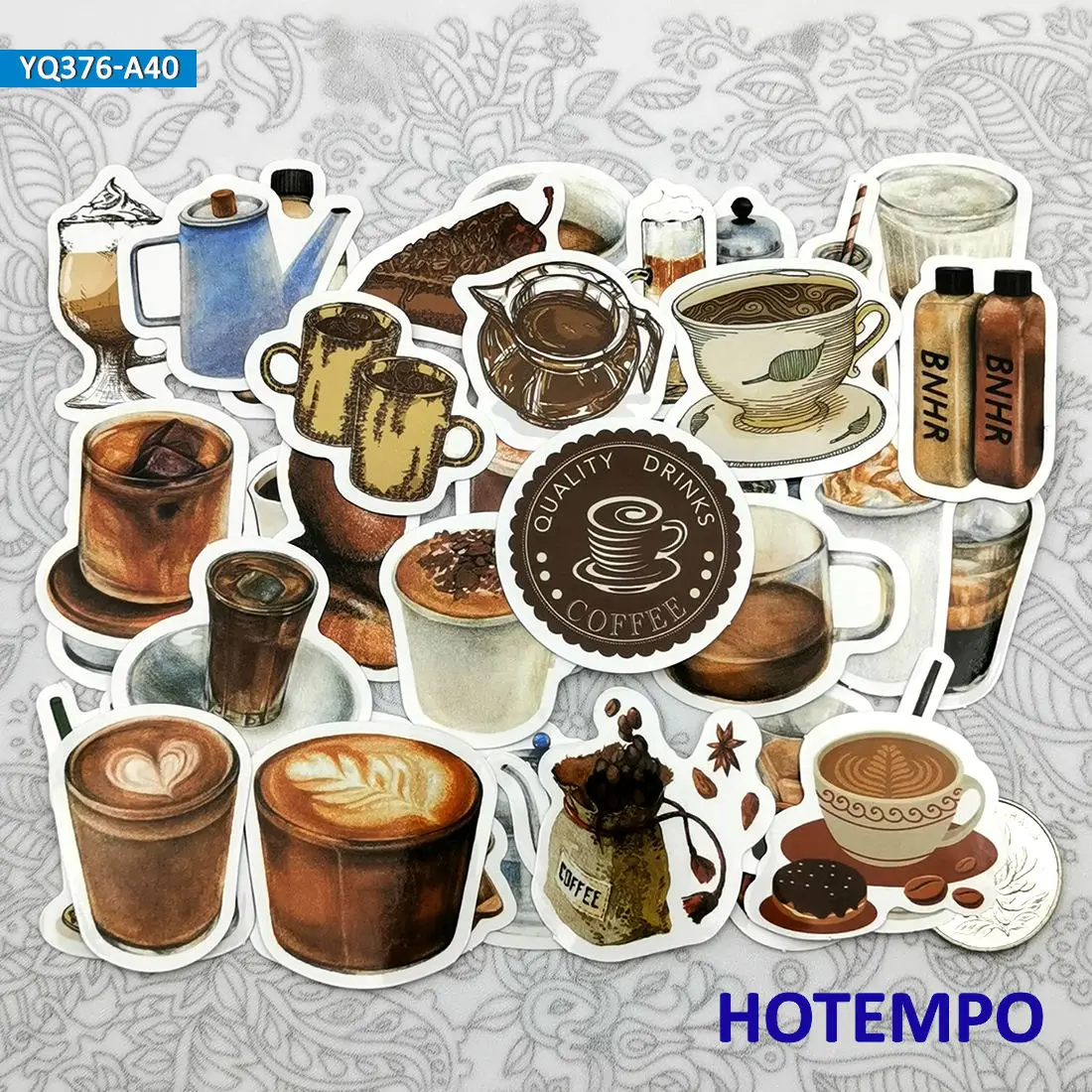 40PCS Coffee Drinks Mini Stickers Hand Drawing Style Travel Gourmet Decals for Diary Scrapbook Luggage Phone Laptop Sticker Toys