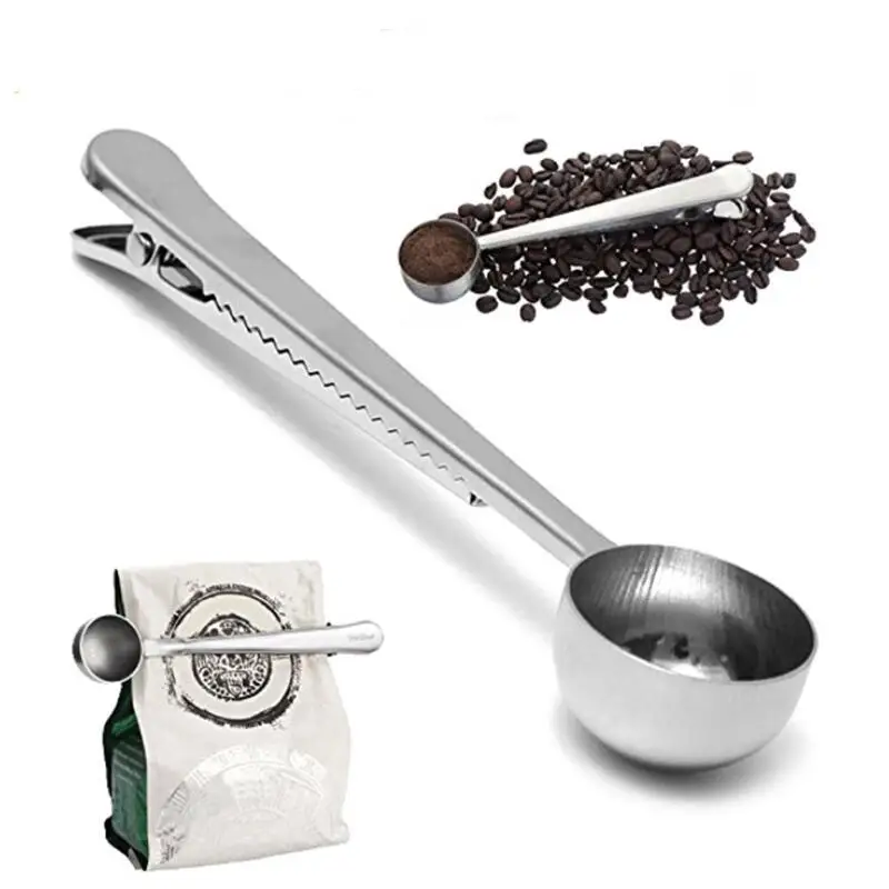 Popular Metal Scoop With Clip Stainless Steel Coffee Measuring Spoons Abrasion Resistant Milk Powder Spoon LX7936