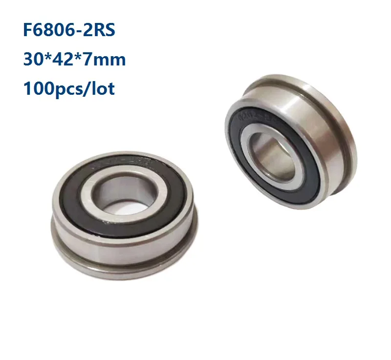 100pcs/lot F6806-2RS F6806RS Double rubber cover 30*42*7mm Flange Ball Bearing Deep Groove Ball bearing 30×42×7mm