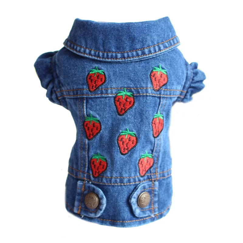 Denim Dog Clothes for Pitbulls Dachshund Fashion Dog Jeans Jacket  Blue Cowboy T-shirt for Shih Tzu Cool Apparel for Small Dogs