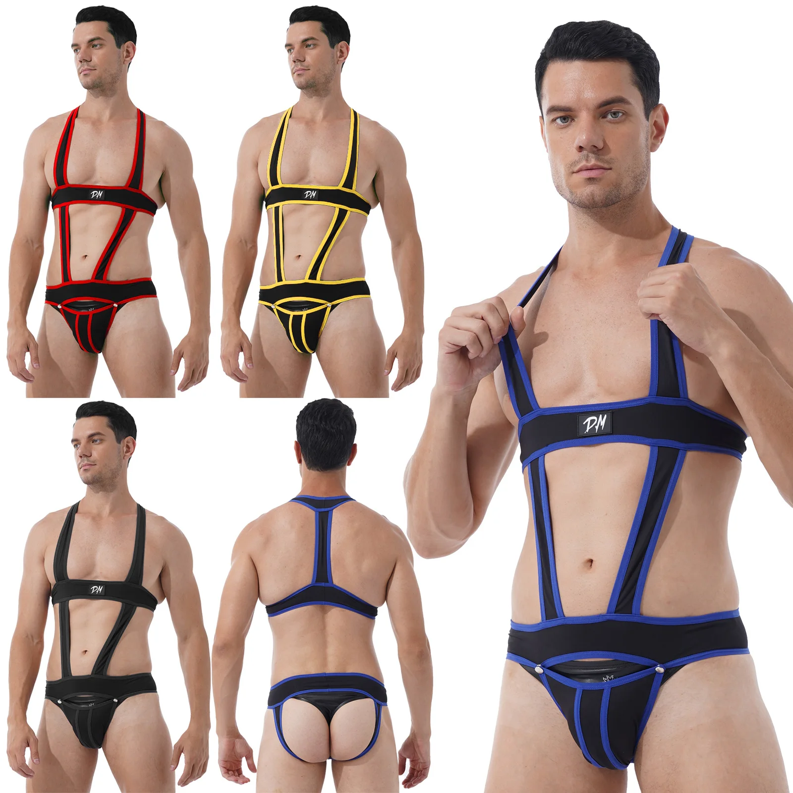 Mens Sexy Hollow Out Bodysuit Jockstrap Bodywear Underwear Wrestling Singlet Leotard Jumpsuits Suspender Sexy Teddies Underwear