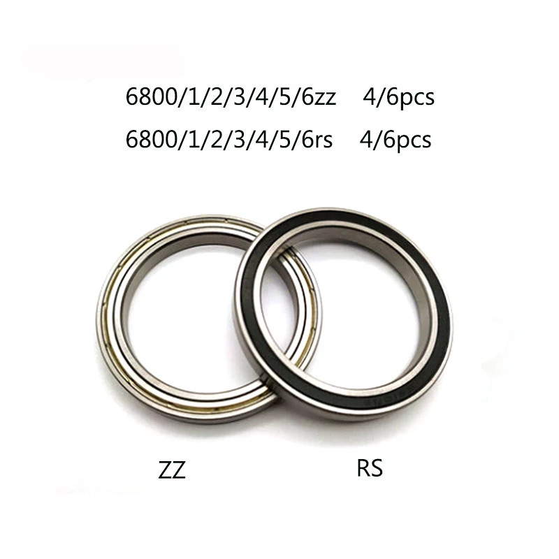 4/6pcs 6800 6801 6802 6803 6804 6805 6806 2RS RS ZZ 2Z Rubber Sealed Steel Cover Deep Groove Ball Bearing Miniature Bearing