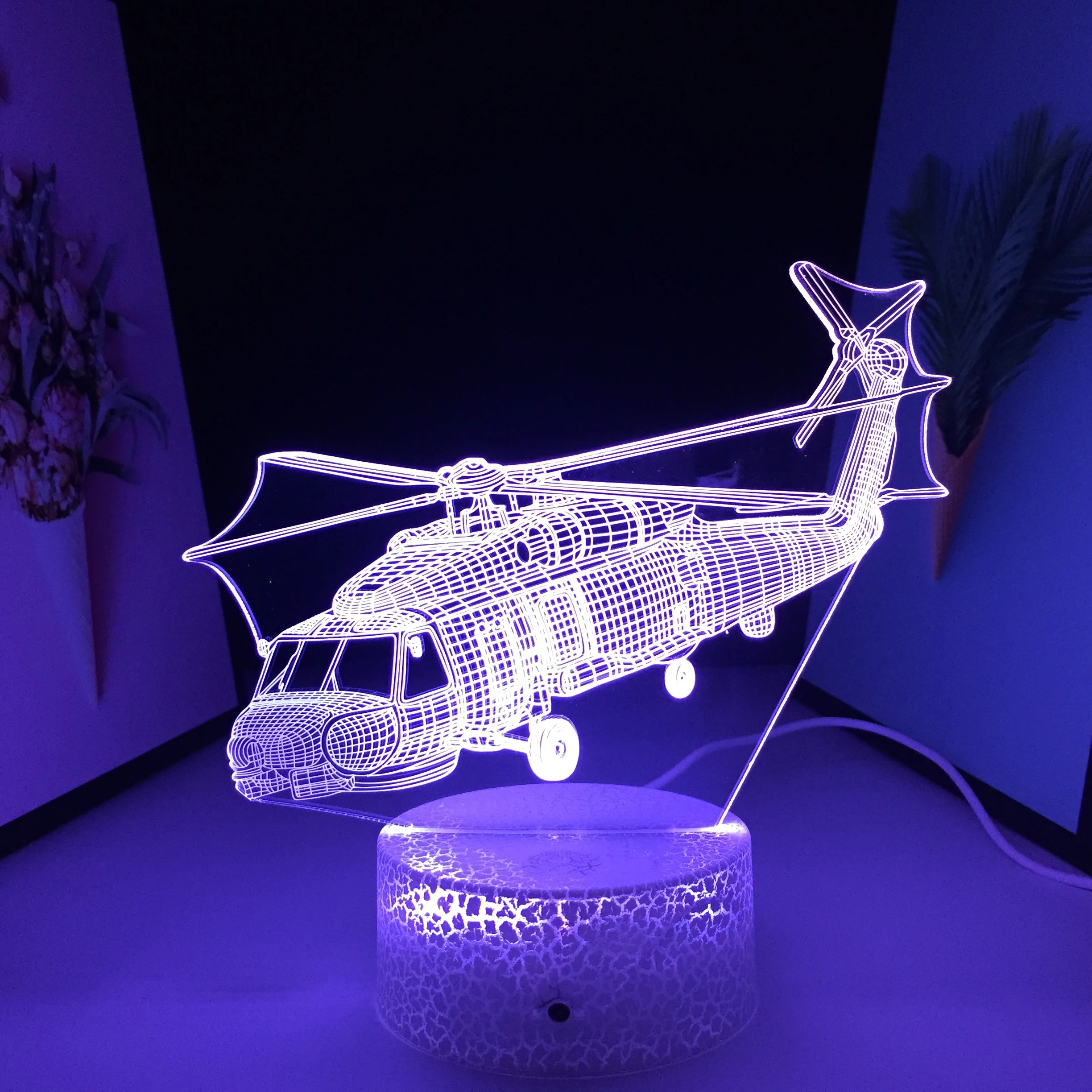 Helicopter Model Home Bedroom Desk Decoration Small Night Light for Kids 3D LED Lamp Multiple Color Changes With Remote Control