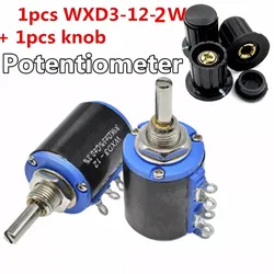 1pcs WXD3-12-2W 100 220 470 K 2K2 1 3K3 4K7 47 33 22 10K K K K Ohm 100R 220R 470R WXD3-12 1W Potenciômetro de 2.2K 3.3K 4.7K + 1pcs knob