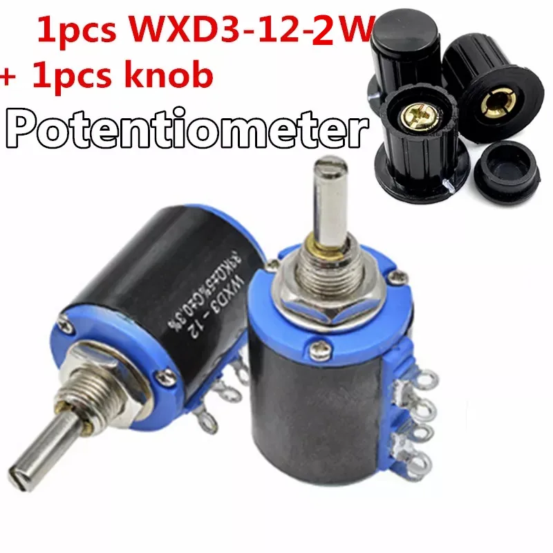 1 szt. WXD3-12-2W 100 220 470 1K 2K2 3K3 4K7 10K 22K 33K 47K Ohm 100R 220R 470R 2.2K 3.3K 4.7K WXD3-12 1W Potencjometr + 1 szt. gałka
