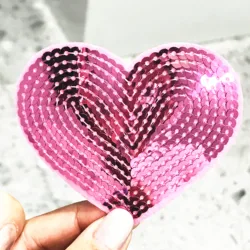 1Pcs Sequined Heart-shaped Pink Colorful Patch Glitter Stickers DIY Fabric Appliques Embroidered Iron On Coats Jeans Pants Badge