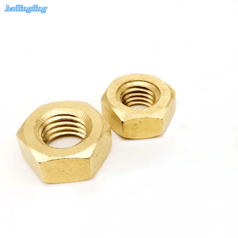 6-100pc DIN934 Solid Brass Copper Hex Hexagon Nut for M1 M1.2 M1.4 M1.6 M2 M2.5 M3 M4 M5 M6 M8 M10 M12 Screw Bolt Metric Thread