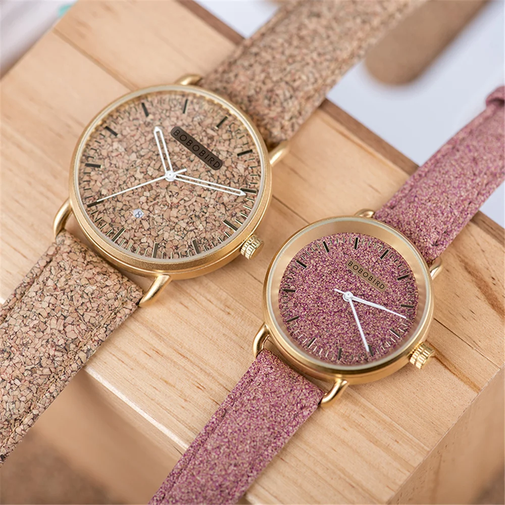 BOBO BIRD Couple Cork Watch Leather Wood Japanese Quartz Movement Wristwatch Clock Relogio Masculino Gift Box Support Dropship