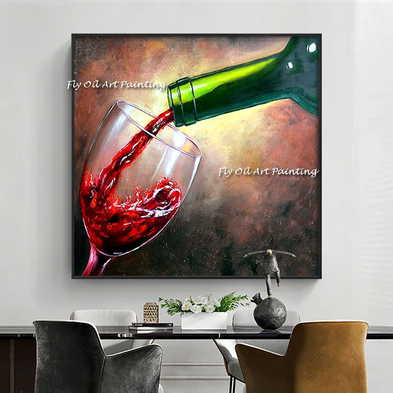 100% Handmade Modern Abstract Red Wine Canvas Art Painting  Colorful Glass  Pictures Artwork Home Decoration for drawing Room