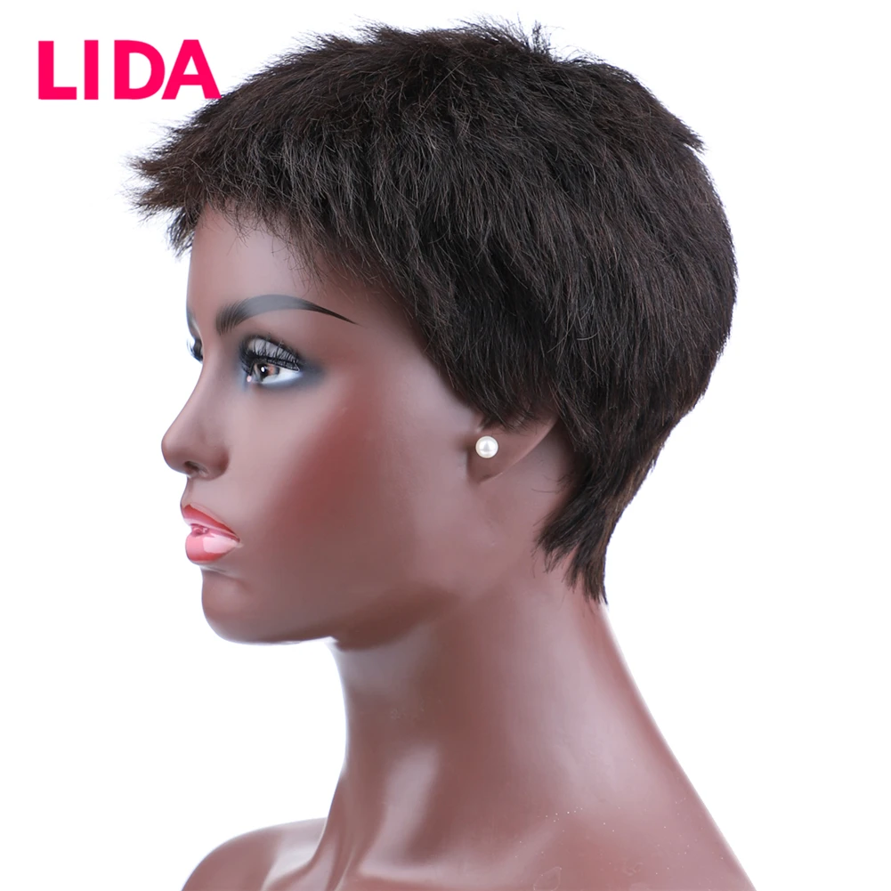 Lida Short Human Hair Wig Natural Straight Remy Chinese Hair Extensions Machine Made Neutral Wigs For Daily Life