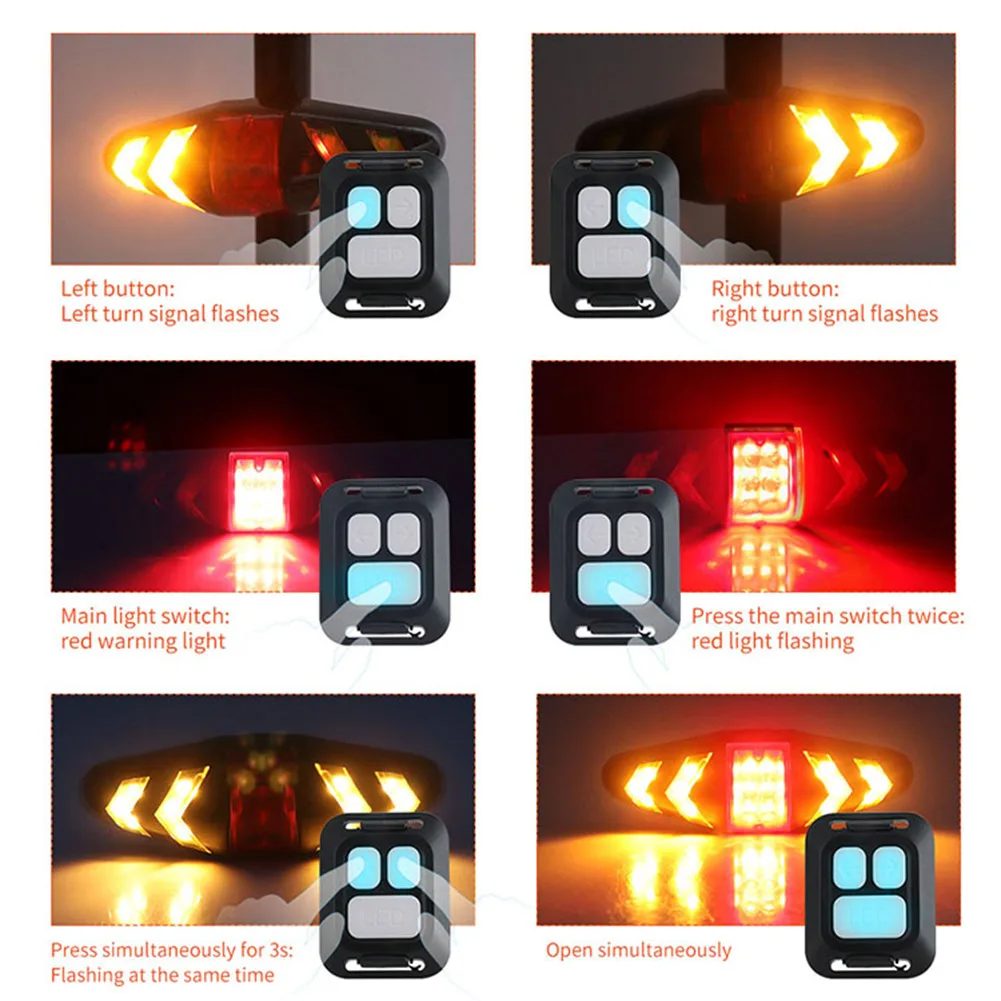 Bike Rear Lamp Smart Bike Wireless Remote Turn Signal Lights Bicycle LED Taillight Easily Installation Personal Bicycle Parts