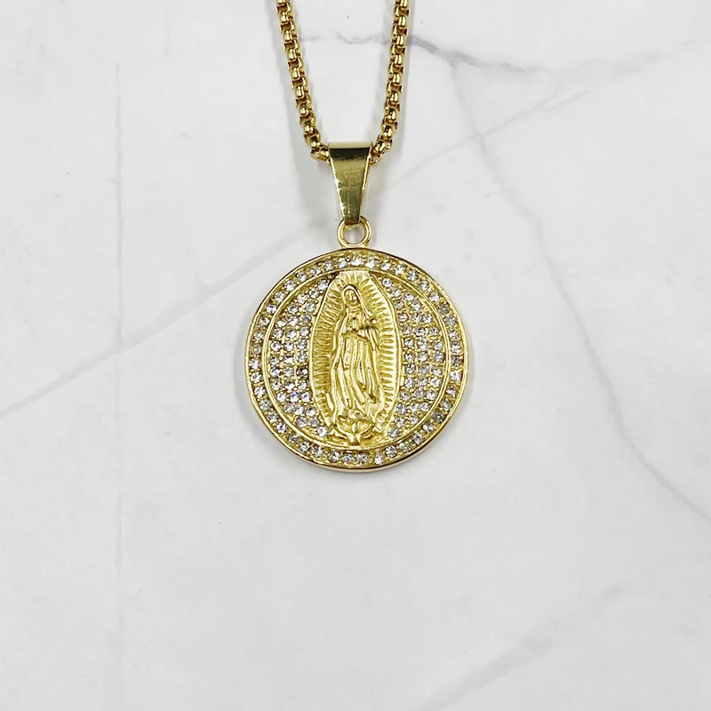 Wholesale Classic Virgin Mary Pendant Necklace Gold Color Our Lady of Guadalupe Religious Jewelry Colar Necklace