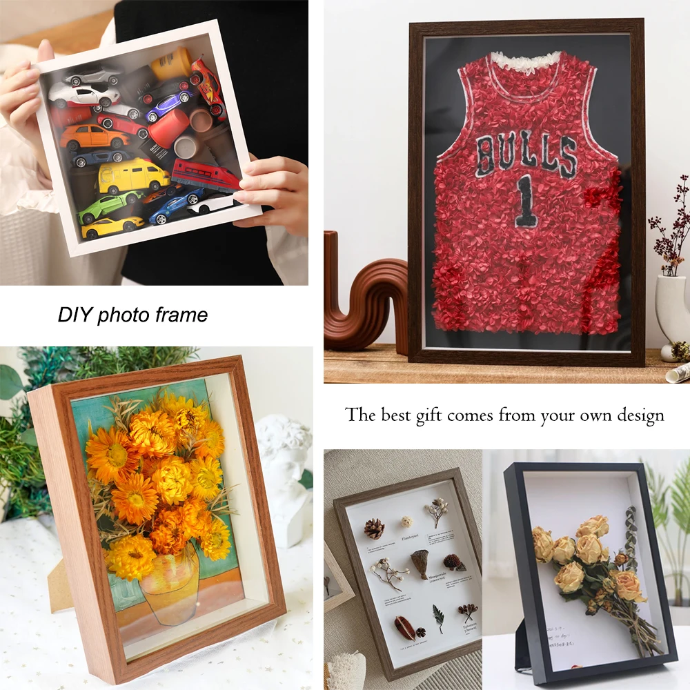 Depth 3cm Wooden Photo Frame For Displaying Three-Dimensional Works Nordic DIY 3D Wood Picture Frame Photo Decor