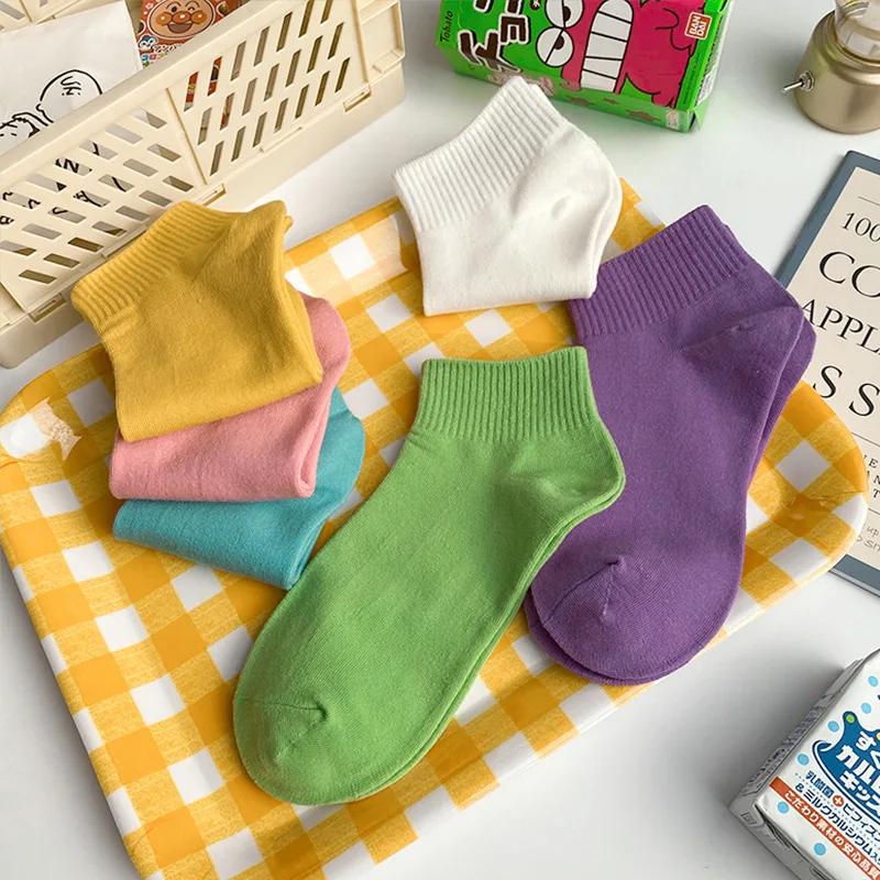 20Pcs=10Pairs Socks For Wholesale Solid Color Soft Breathable Womens Cotton Socks Pack Spring Summer Japanese Harajuku Sock Set