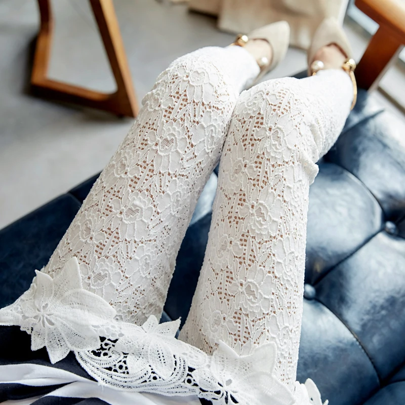 Leggings rétro en dentelle pour femmes, pantalon mince, creux, sexy, confortable, élastique, slim, longueur de rinçage, printemps, été