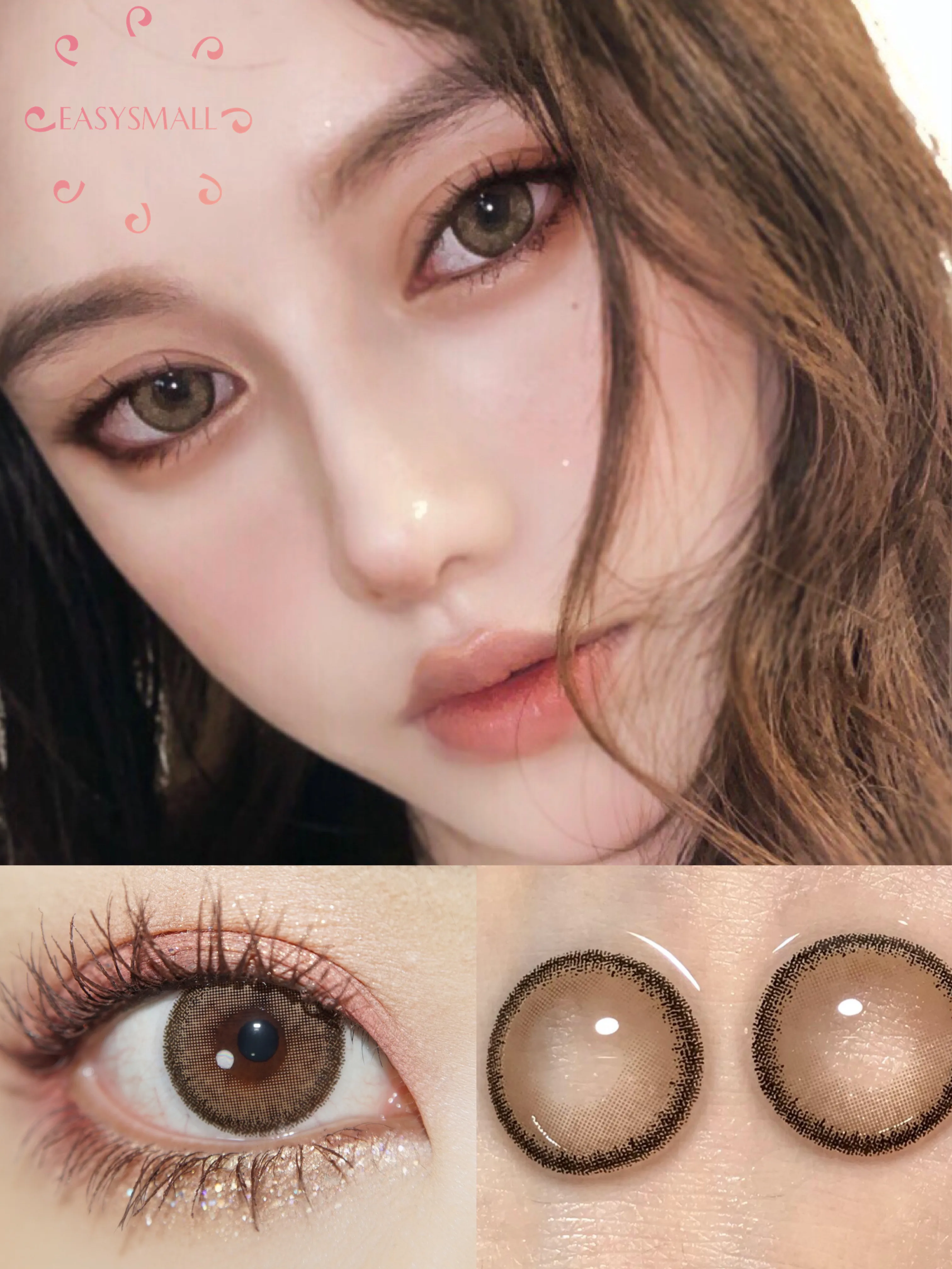 Easysmall Mochi Lensa Kontak Berwarna Coklat untuk Mata Lensa Mata Berwarna Lensa Kontak Warna Besar Indah Murid Derajat 2 Buah/Pasang