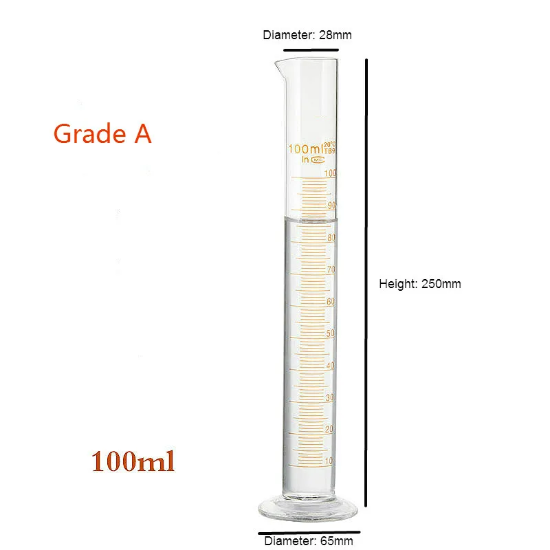 Glass Measuring Cylinder 100 ml Professional Lab Graduated Cylinder Chemistry Lab Glass Standard Measurement Cup Grade A 1/PK