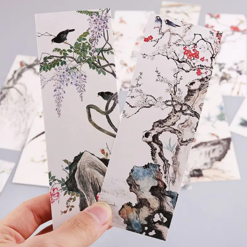 Marcapáginas de flores y pájaros, Página de papel, marcador de libro con tarjeta de mensaje, suministros escolares, papelería, 30 Uds.