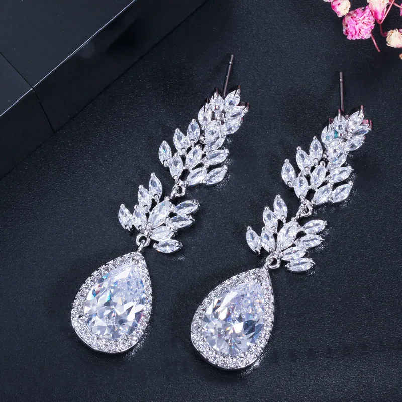 CWWZircons Brand High Quality Silver Color Long Black Crystal Drop Earring Fashion Cubic Zirconia Women Jewelry CZ382