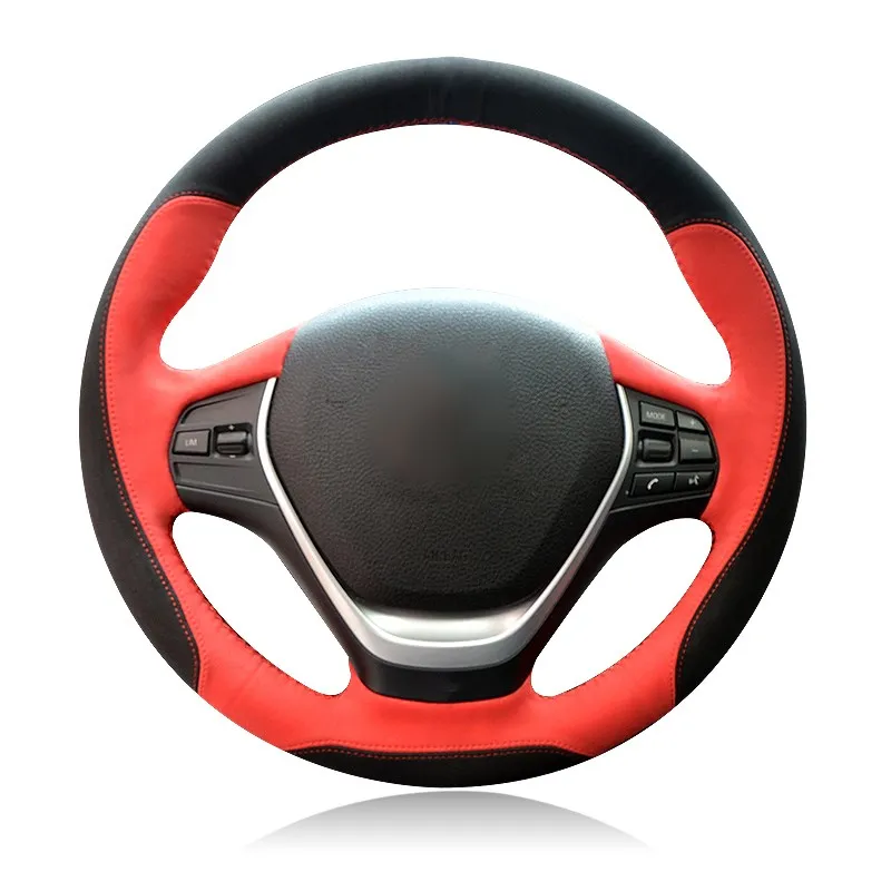 Shining wheat Black Red Suede Hand-stitched Car Steering Wheel Cover for BMW320i 328i 320d F20 F30