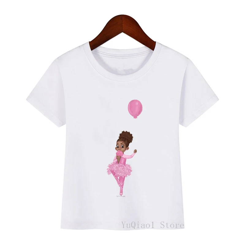 

pink Little black girl eating ice cream print t shirt girl Melanin Poppin Ballet dance shirt kid kawaii clothes white t-shirt