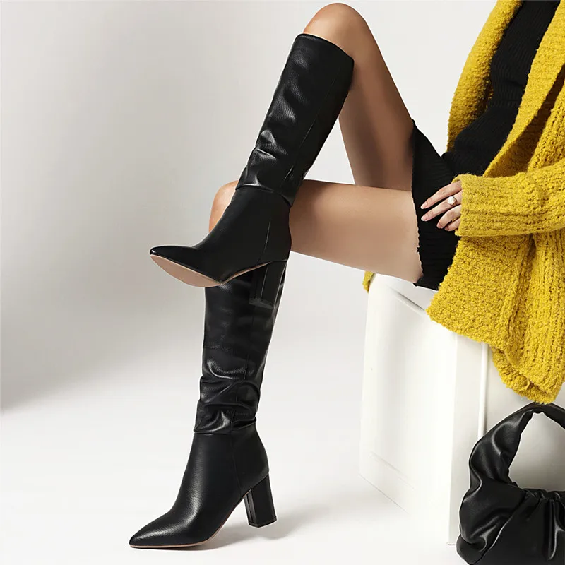 YMECHIC 2024 High Heel Winter Boots Pointed Toe Blue Red Yellow White Black Knight Long Knee High Boots Female Shoes Plus Size