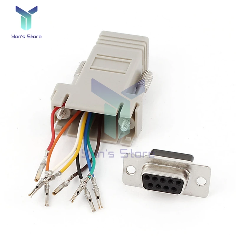 10Pcs DB9 Male to RJ45 Female M/F DB9 Female to RJ45 Female F/F RS232 Module Adapter Connector Convertor Extender