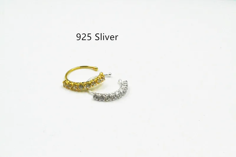 50 Stück Nasenring-Ohrstecker aus 925er-Sterlingsilber, glänzende CZ-Edelsteine, Körperschmuck, kein Piercing, Ohrhelix – Detail 4