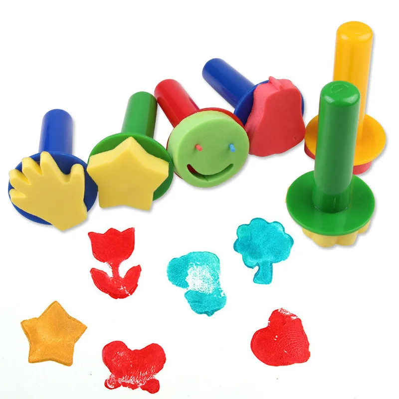 6PCS DIY Painting Tool Children's Toy Color Brush Seal Sponge Opp Bag Packaging Colorful Sponge Wooden Handle Baby Handmade