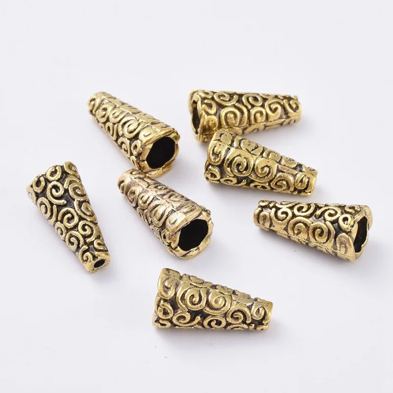 20pcs Antique Golden Tibetan Style Apetalous Cone Alloy Bead Caps for Jewelry Making DIY Beading Bracelet Accessories 18x9mm