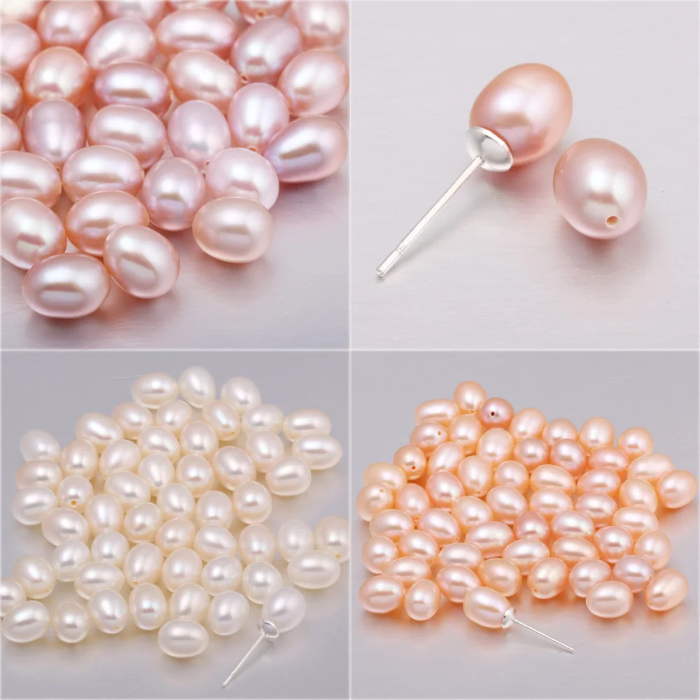 10 pieces 100% Natural Pearl Half Hole Cultured Freshwater White Rice Pearl Beads Half-drilled Hole 6-7 mm