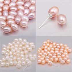 10 pieces 100% Natural Pearl Half Hole Cultured Freshwater White Rice Pearl Beads Half-drilled Hole 6-7 mm