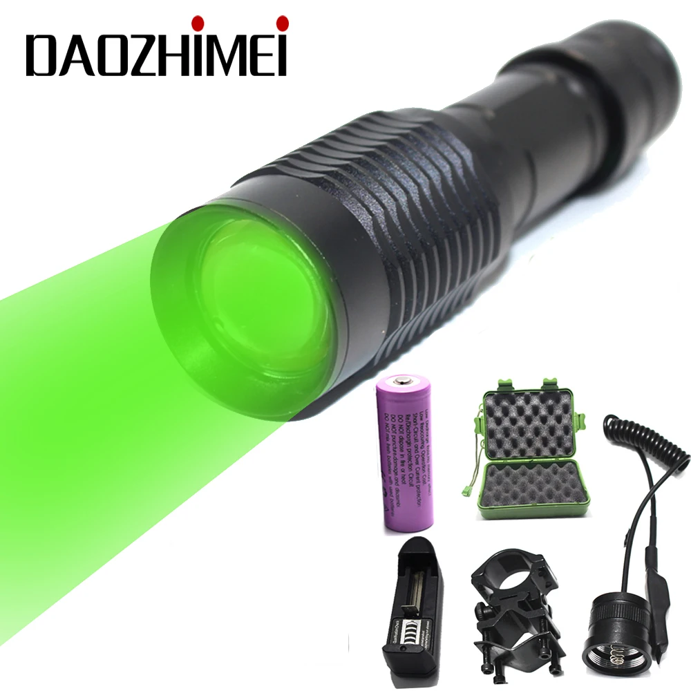 White Red Green Light 4000 lumens Zoomable Tactical LED Light Hunting Flashlight+Battery charger+Mount Pressure Switch+box