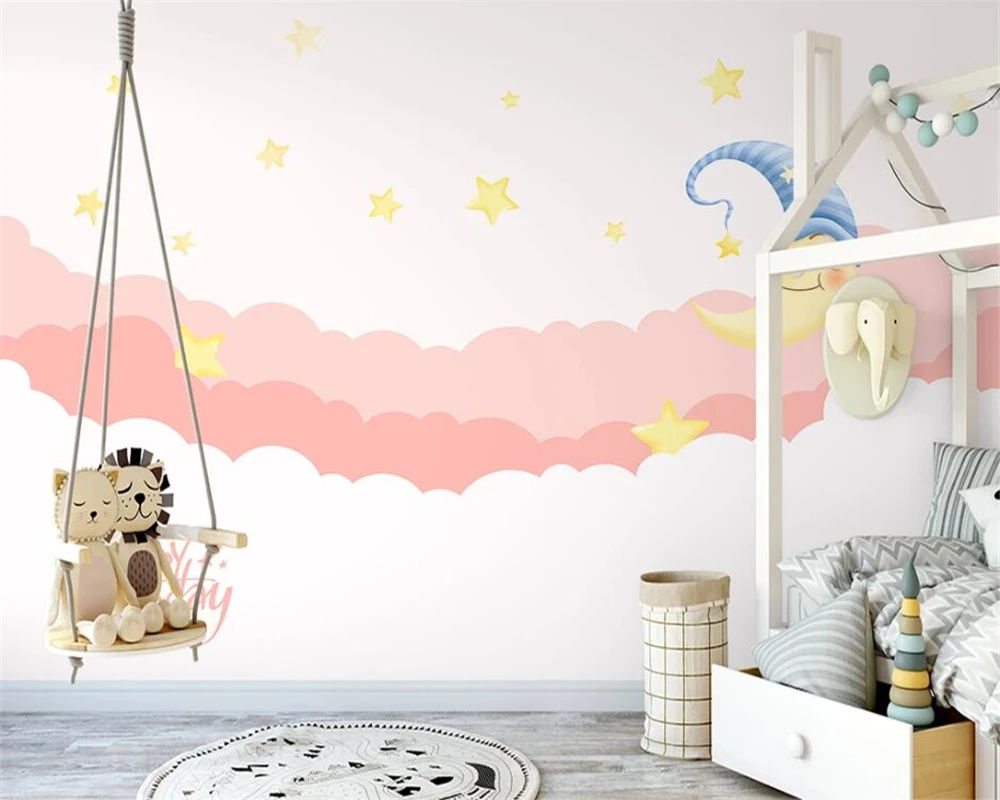 

beibehang Custom hand-painted pink moonlight starry sky children's room princess room bedroom background wallpaper papier peint