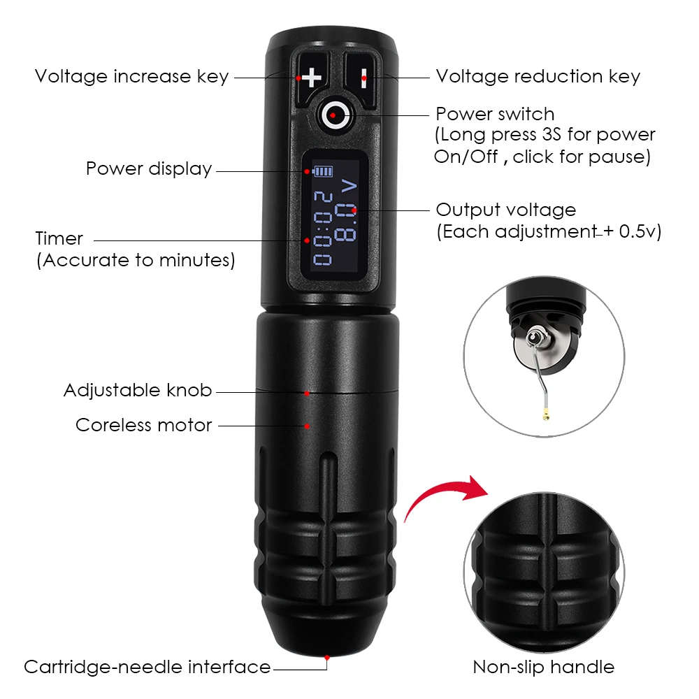 New Wireless Tattoo Machine Battery Rotary Tattoo Pen Original German Motor 1800mAh Battery Fast Charge Stroke 4.0mm