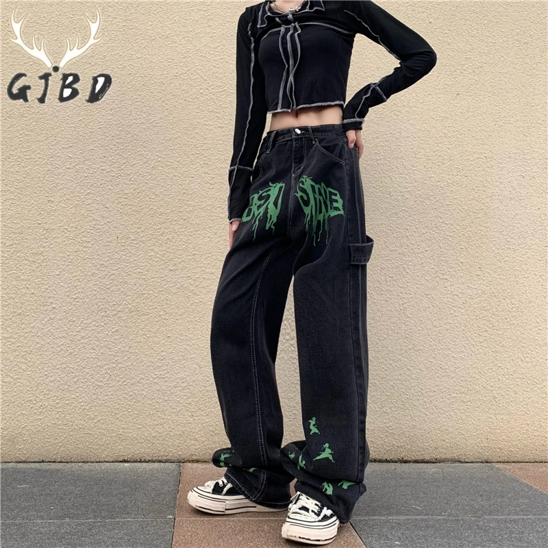 Hohe Taille Frauen Jeans Vintage Street Hip Hop Gerade Baggy Hosen Mode Lässig 2022 Herbst Mode Breit Bein Denim Hosen